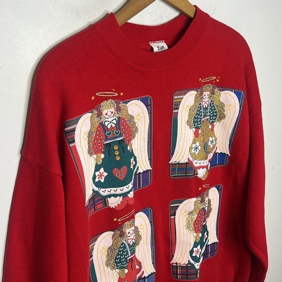 Vintage 90s Deadstock Christmas Crewneck Sweatshirt Angels Noel Holiday - Picture 3 of 9